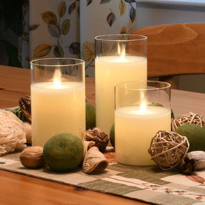 Glass Hurricane Battery Operated Candles - Set of 3