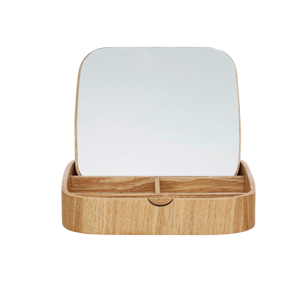 Oak Wood Box w/ 4 Sections & Mirrored Lid