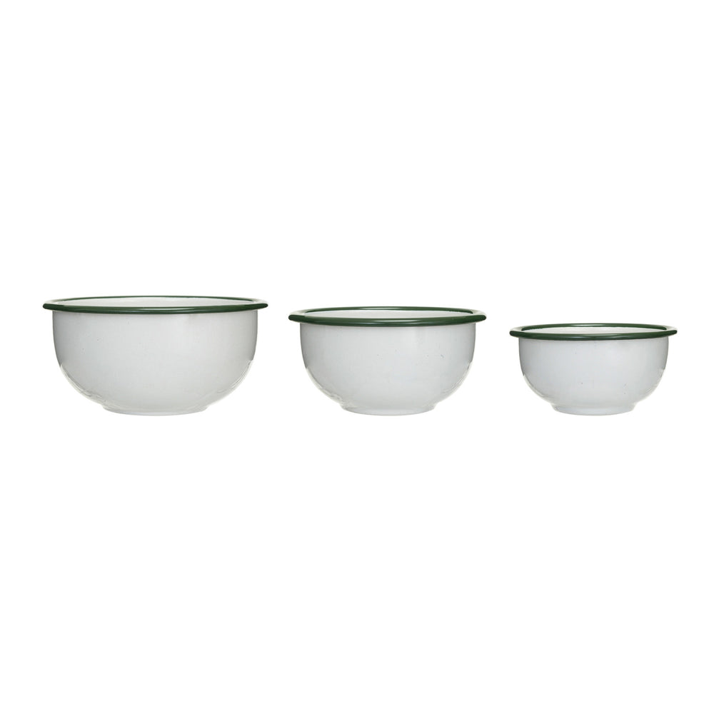 Enameled Bowls w/ Green Rim, Set of 3