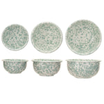 White & Mint Enameled Metal Splatterware Bowls, Set of 3