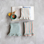 Woven Cotton Tea Towel w/ Stripes & Ruffle- Set of 3