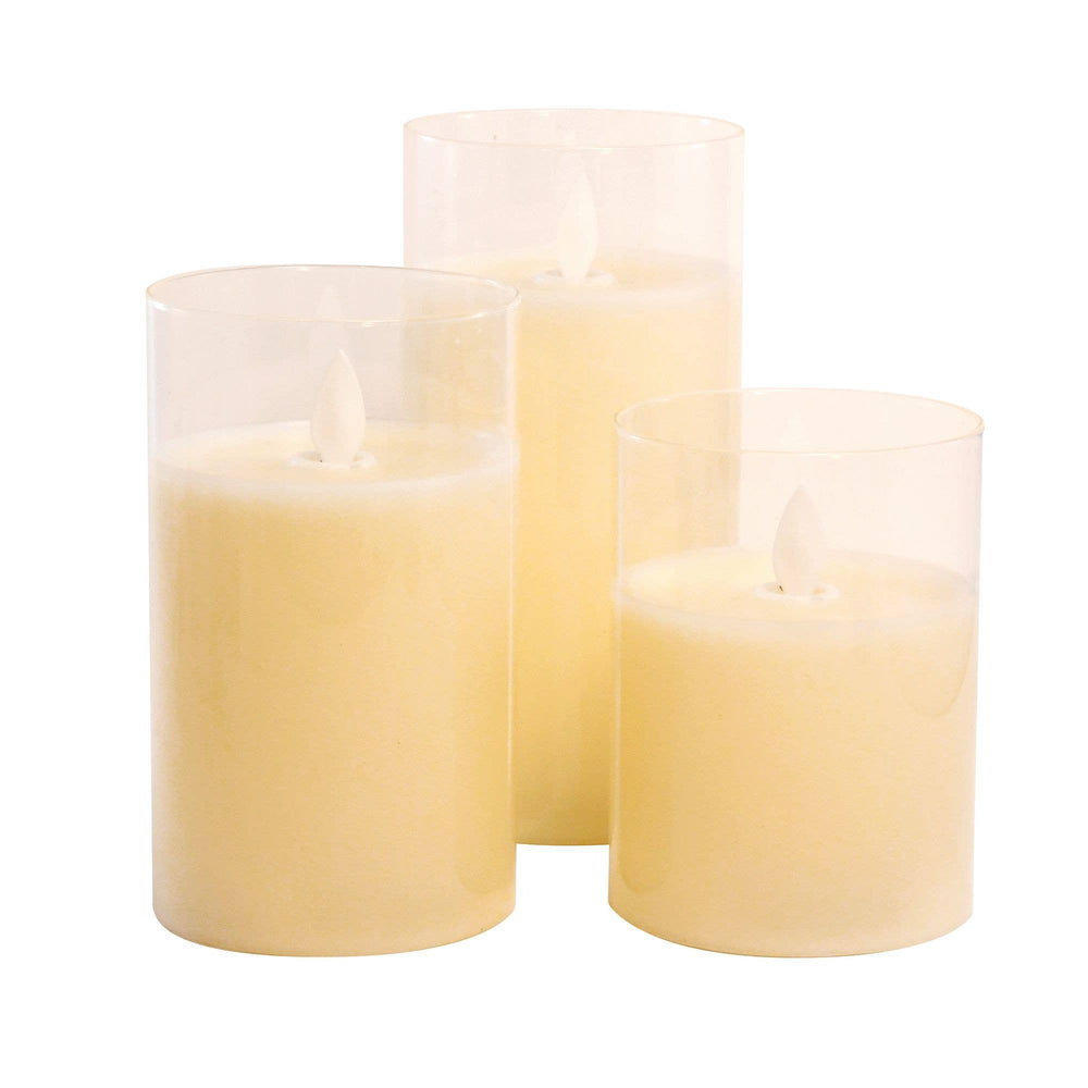 Glass Hurricane Battery Operated Candles - Set of 3