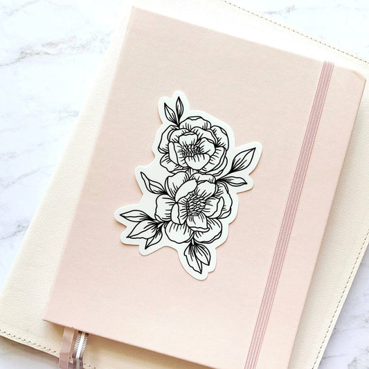 Line Drawn Peonies Sticker 4x3in