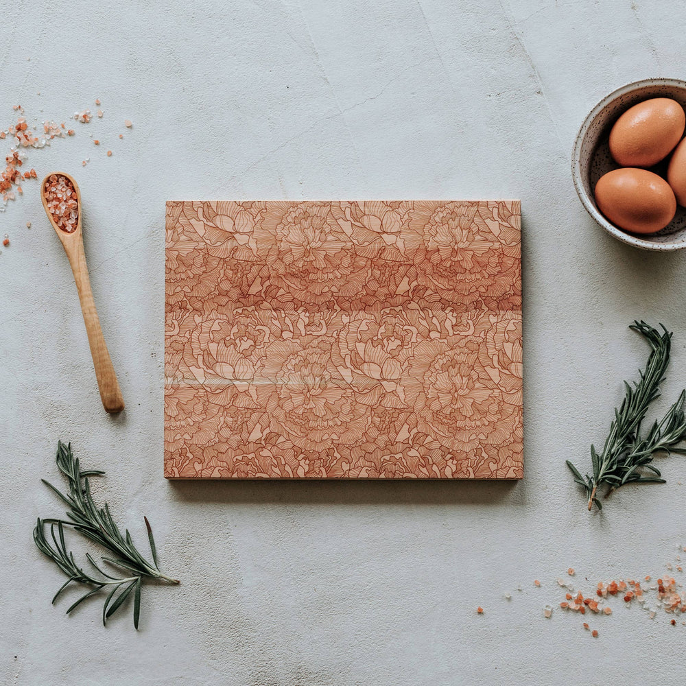 Peony Patterned Handmade Cutting Board In Maple