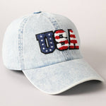 American Flag USA Letter Chenille Patch Baseball Hat