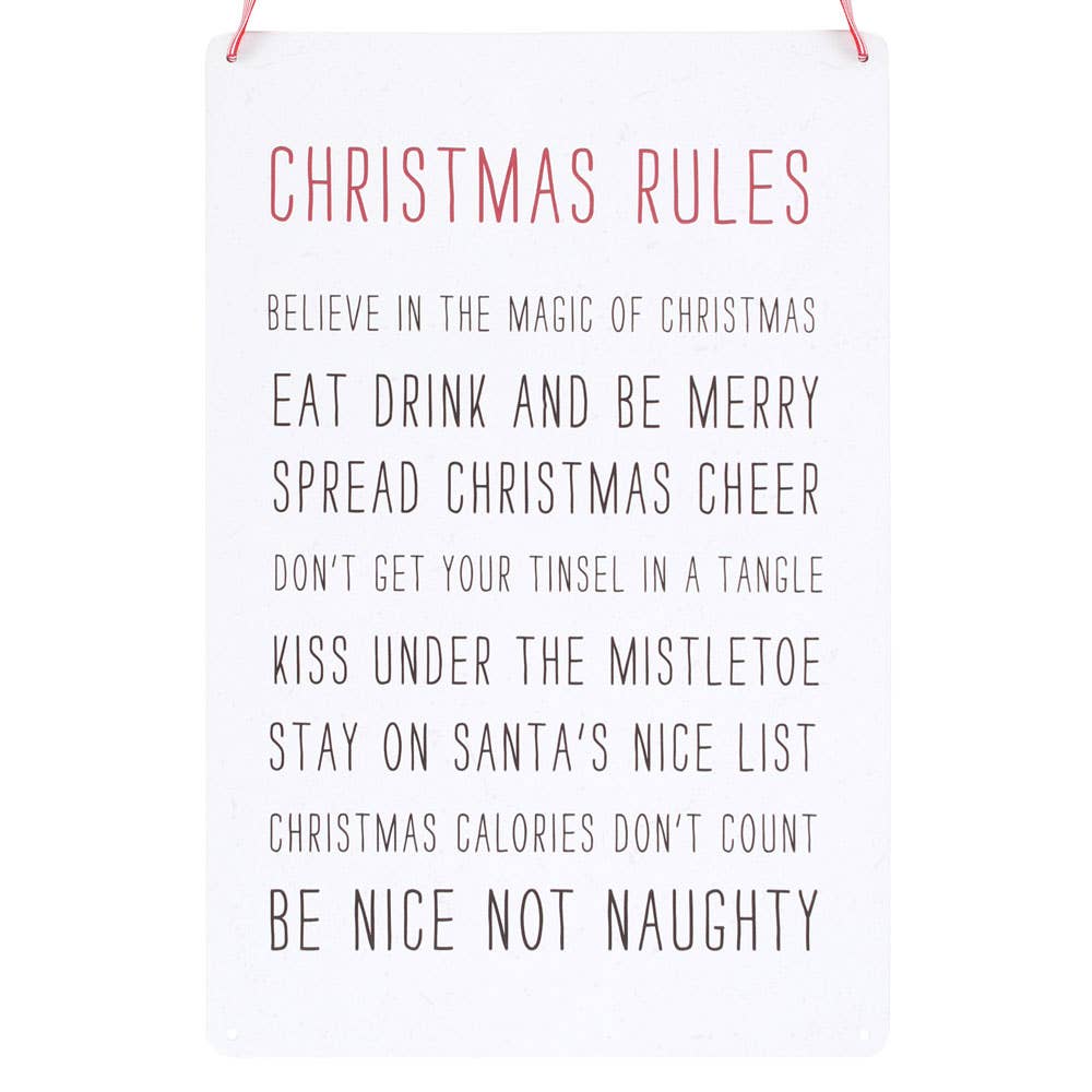 Christmas Rules Metal Hanging Sign