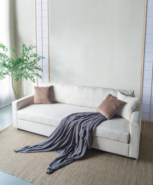 Sleek Off-White Sofa with Square Arms