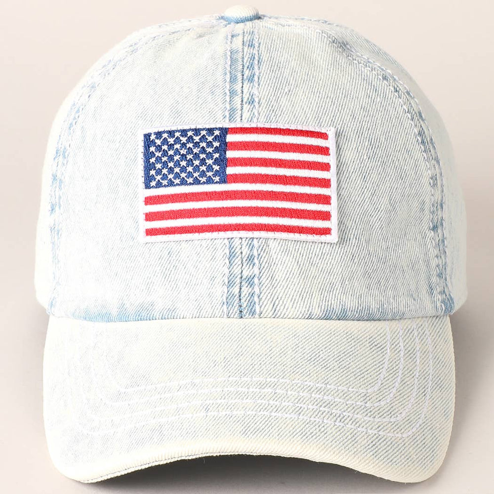 American Flag Patch Denim Baseball Hat