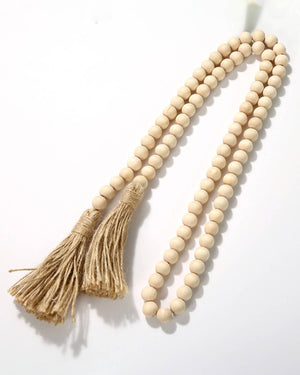 Ivory Wood Bead Garland with Tassels