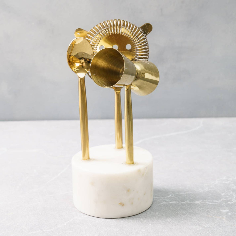 Gold 3 Piece Bar Tool Set with Marble Stand