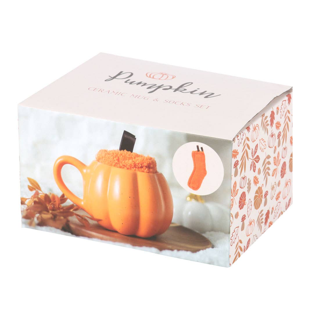 1 LEFT- Pumpkin Shaped Mug and Socks Set