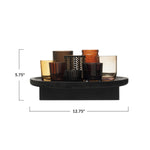 Embossed Glass & Metal Votive Holders with Paulownia Wood Tray, Set of 9