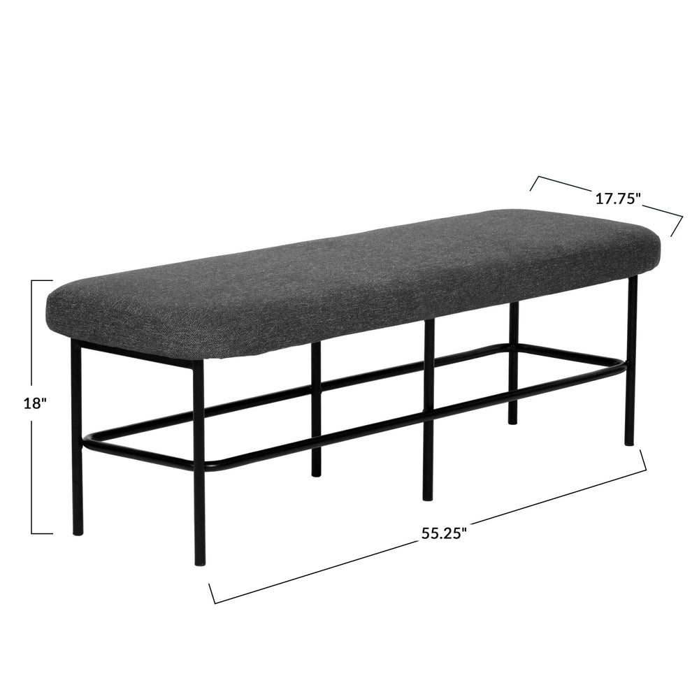 Charcoal & Black Fabric Upholstered Bench w/ Metal Legs