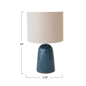 Navy Ceramic Table Lamp w/ Linen Shade (Each One Will Vary)