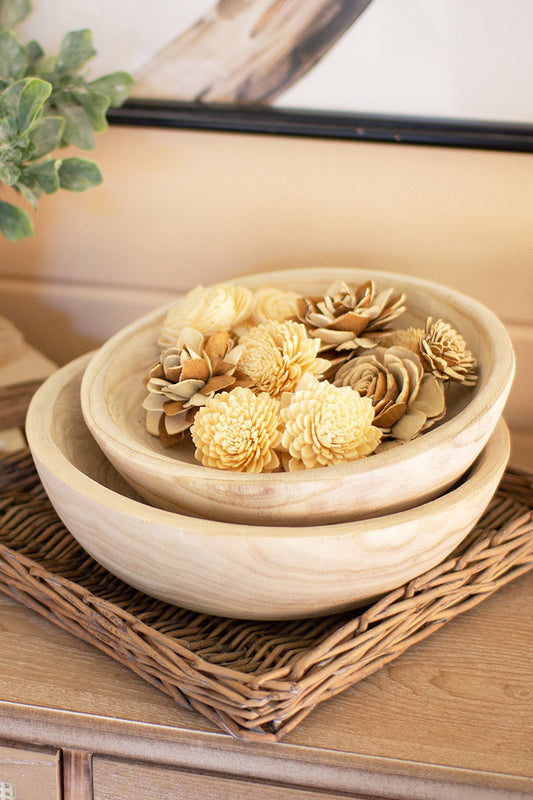 Round Hand-Carved Wooden Bowl