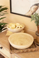 Set of 2 Round Hand-Carved Wooden Bowls
