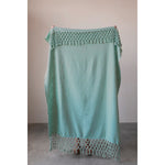 Teal Woven Cotton Throw with Crochet and Fringe
