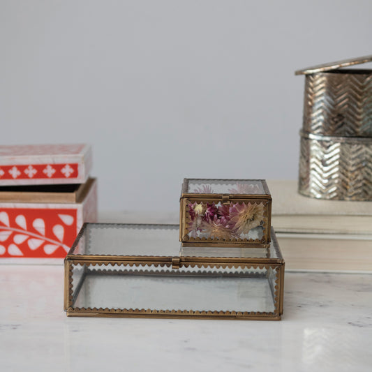 Brass & Glass Display Boxes w/ Scalloped Edges-2 sizes