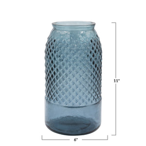Blue Embossed Recycled Glass Vase