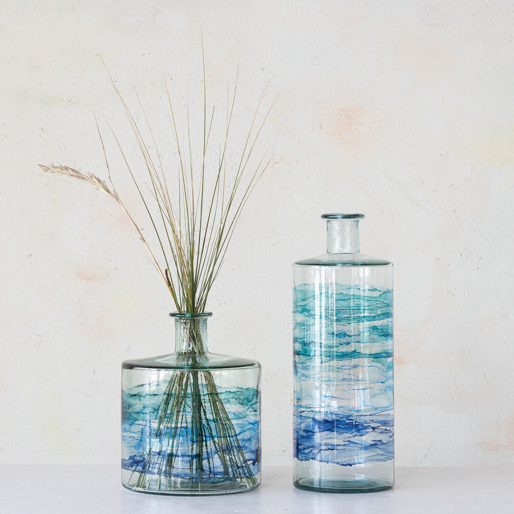 Blue Ombre Recycled Glass Vase- Short