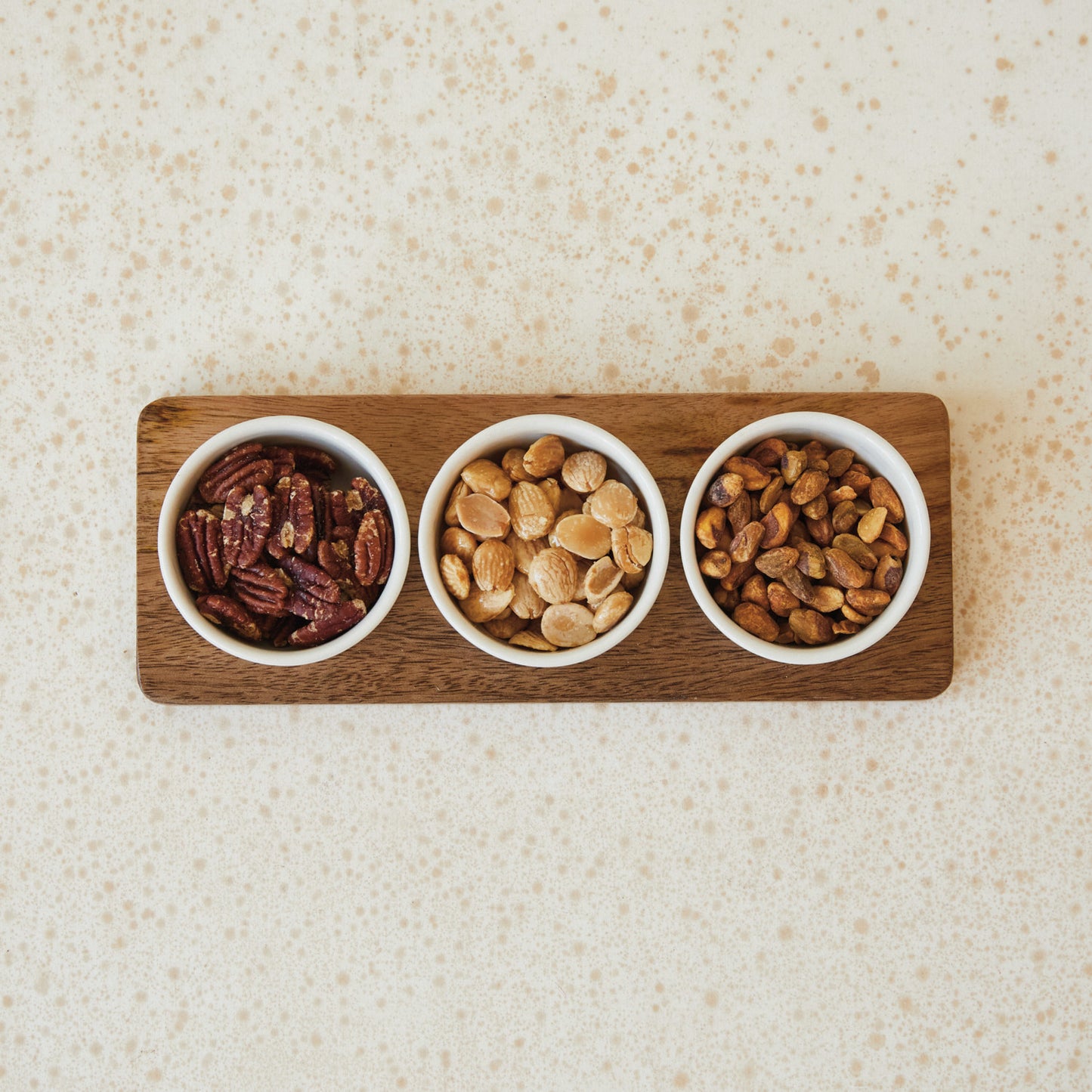 Mango Wood Tray w/ (3) 2 oz. Stoneware Bowls