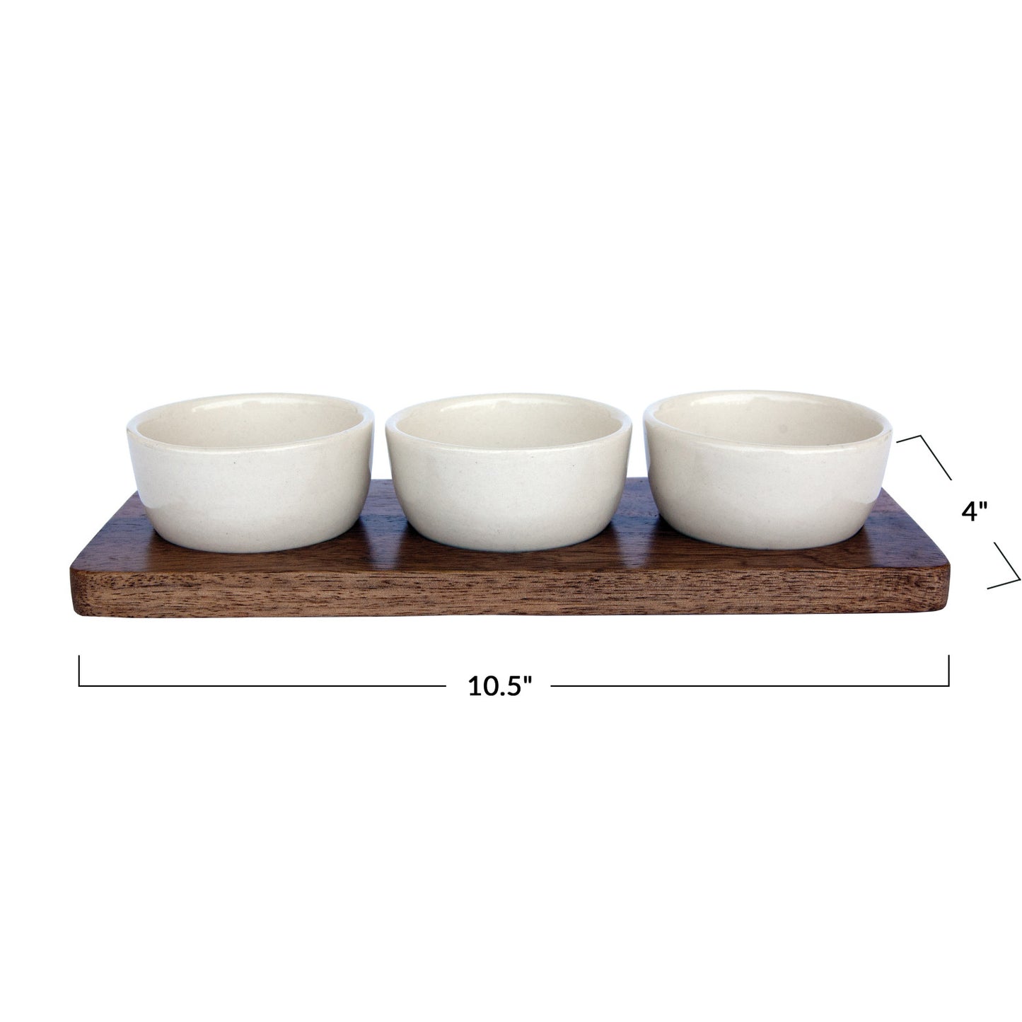 Mango Wood Tray w/ (3) 2 oz. Stoneware Bowls