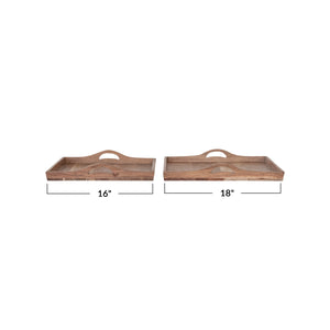 Set of 2 Acacia Wood Trays w/ Handles