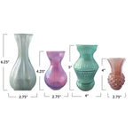 Multi-color Debossed Glass Vases, Set of 4