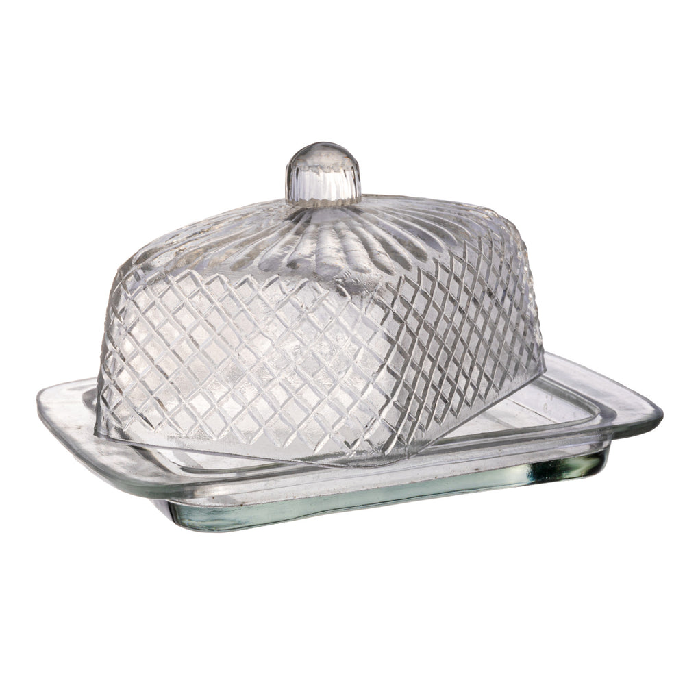 Cut Recycled Glass Butter Dish