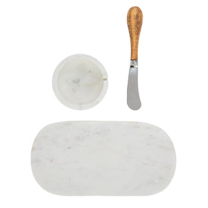 Marble Cheese Serving Board w/ Marble Bowl & Canape Knife, Set of 3