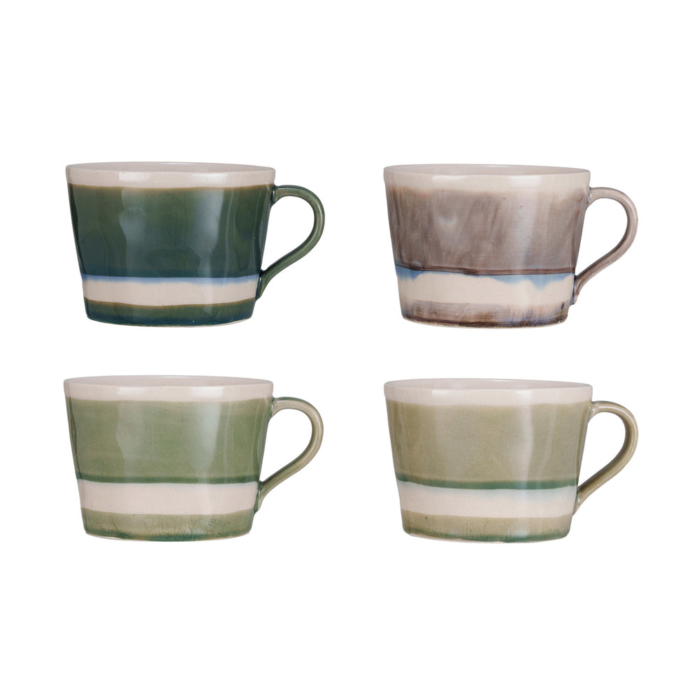 12 oz. Stoneware Mug w/ Stripes-4 Colors