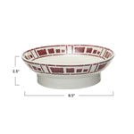 Vintage Reproduction Hand-Painted White & Dark Red Stoneware Footed Bowl
