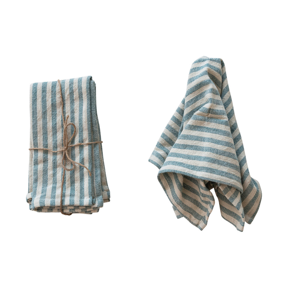 Blue & White Striped Woven Cotton Napkins w/ Stripes, Set of 4