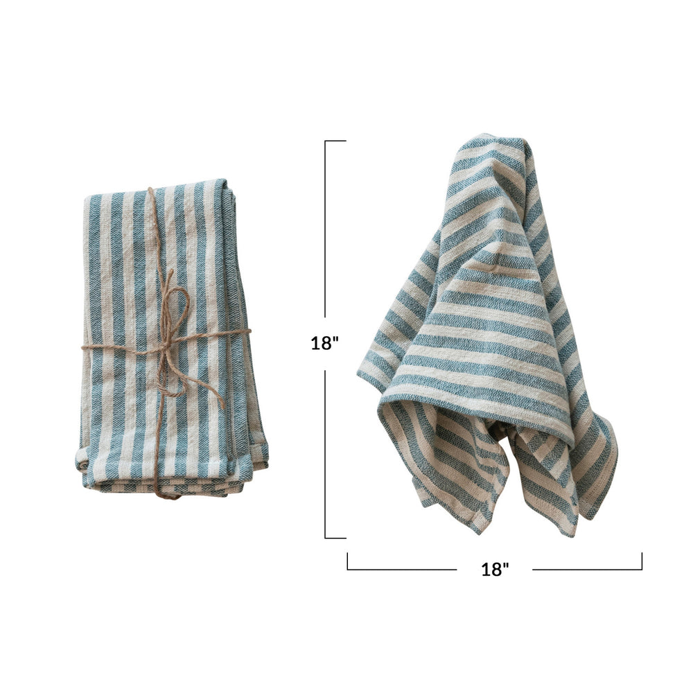 Blue & White Striped Woven Cotton Napkins w/ Stripes, Set of 4