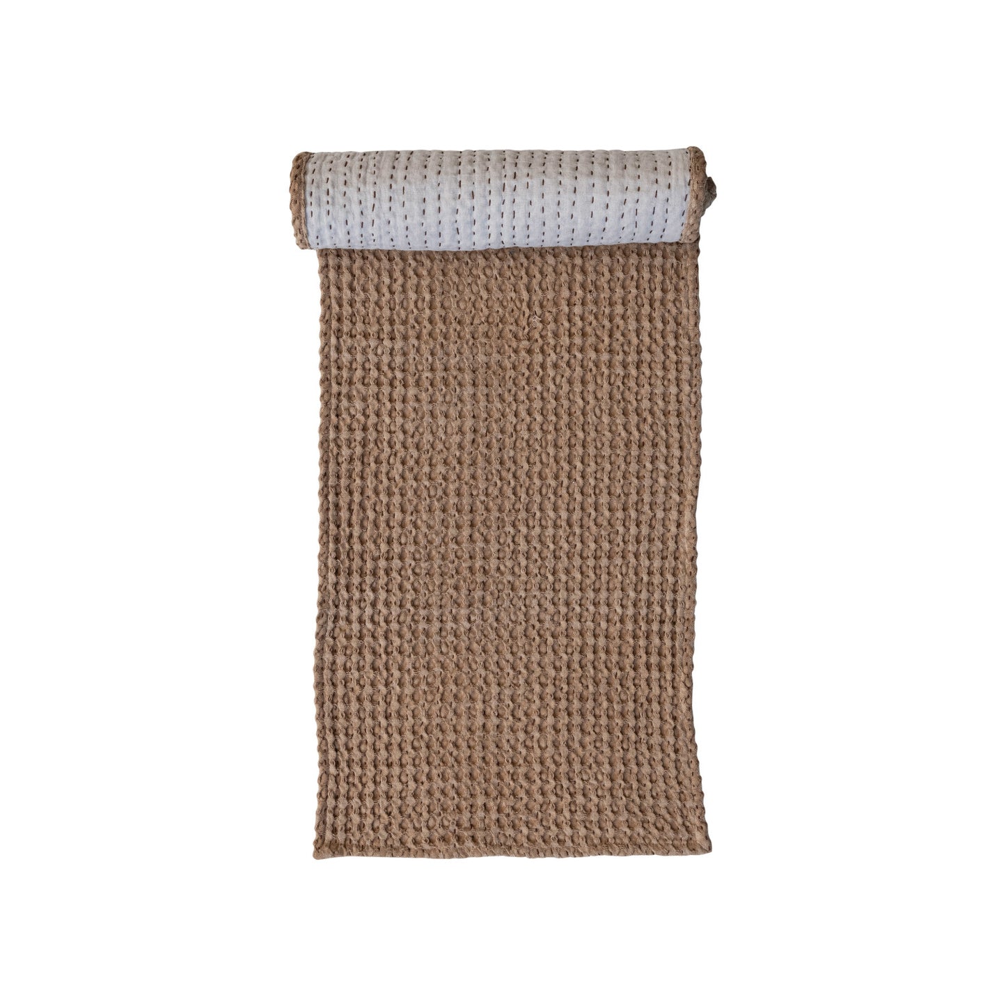 Tan Stonewashed Cotton Waffle Weave Table Runner