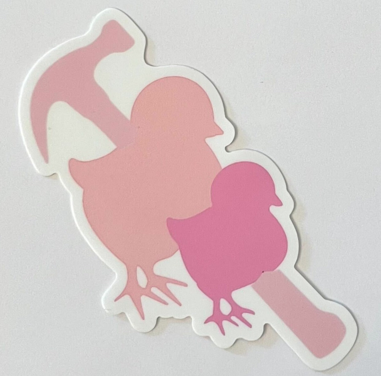 Two Chicks and A Hammer Pink Die-Cut Sticker