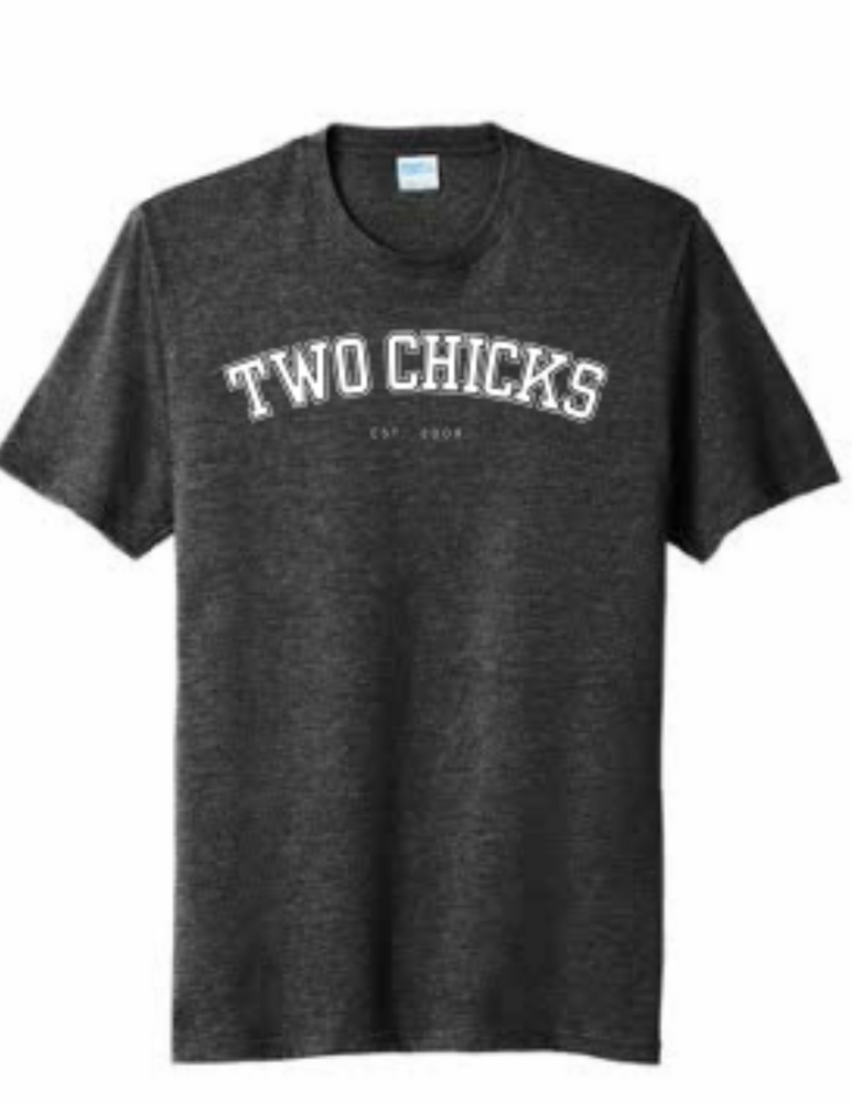 
                
                    Load image into Gallery viewer, Collegiate Two Chicks T-shirt in Heather Grey
                
            