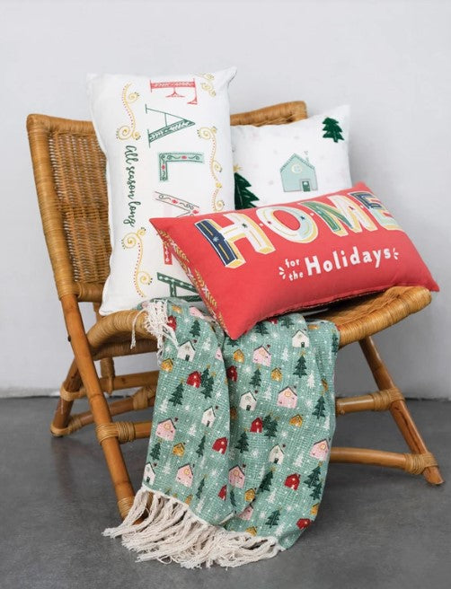 "FA LA LA All Season Long" Cotton Lumbar Pillow with Patterned Back