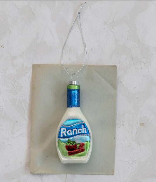 Glass Ranch Dressing Bottle Ornament with Glitter