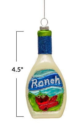 Glass Ranch Dressing Bottle Ornament with Glitter