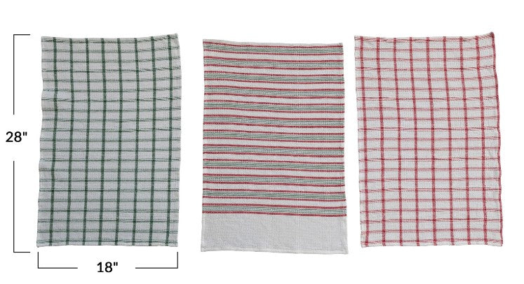 Set of 3 Cotton Waffle Weave Holiday Tea Towels