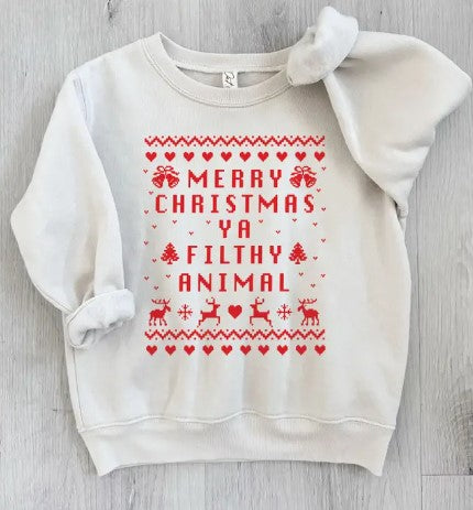 Adult + Mini Unisex "Merry Christmas Ya Filthy Animal" Graphic Sweatshirt