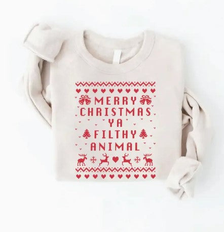 Adult + Mini Unisex "Merry Christmas Ya Filthy Animal" Graphic Sweatshirt