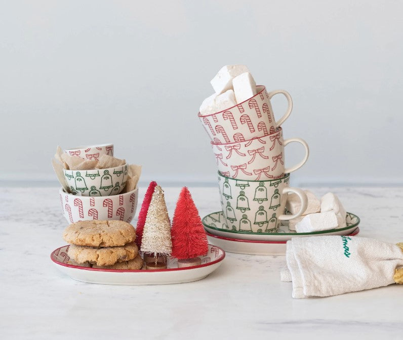 Holiday Hand-Stamped Stoneware Nesting Bowls, Set of 3