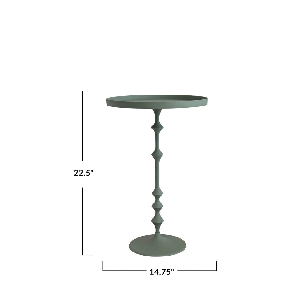Matte Sage Metal Table with a Textured Sand Finish