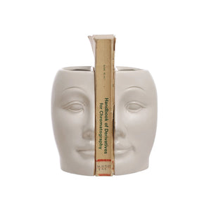 Sculpted Stoneware Face Vases/Bookends, Reactive Glaze, Set of 2 (Each One Will Vary)