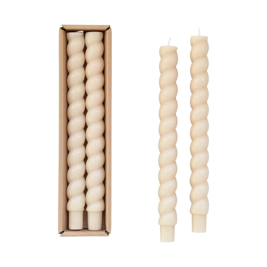 Cream Twisted Taper Candles in Box, Set of 2