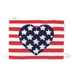 Heart American Flag Beaded Clutch Crossbody Bag
