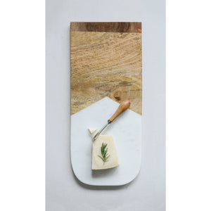 Marble & Mango Wood Cheese/Cutting Board with Canape Knife, Set of 2