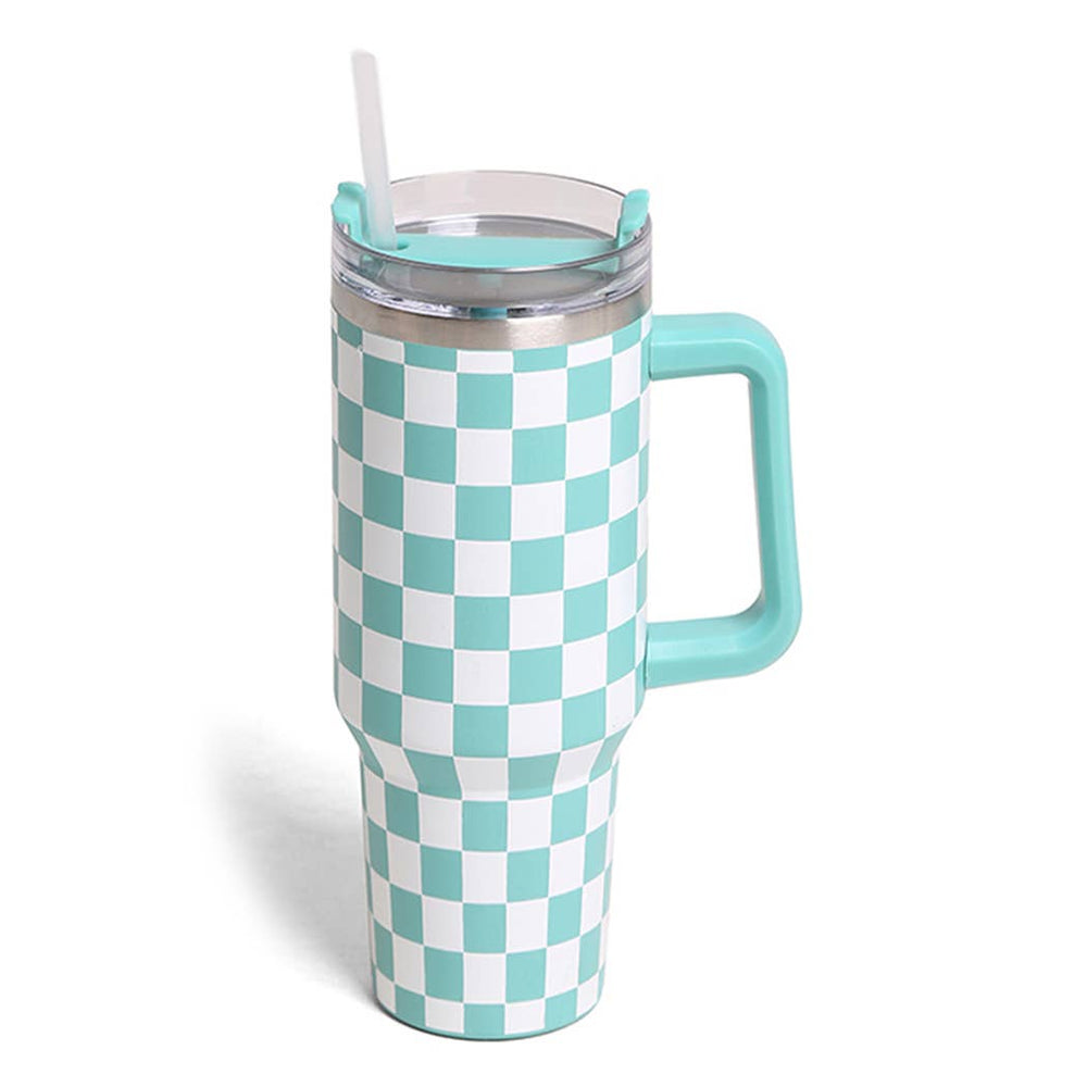 Checkered Pattern 40oz Tumbler with Handle- 4 Colors